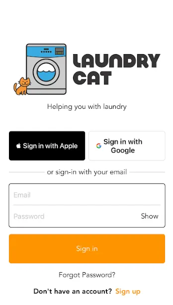 LaundryCat sign-in screen